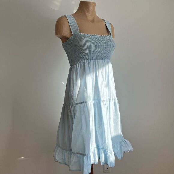 ZARA Light Blue Smocked Tiered Dress – Size XS - Picture 2 of 10